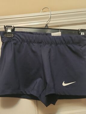 Nike Navy Blue Running Shorts with White Swoosh